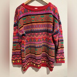 Vintage Retro 80s Clifford & Wills Colorful 100% Cotton Knit Sweater Large USA